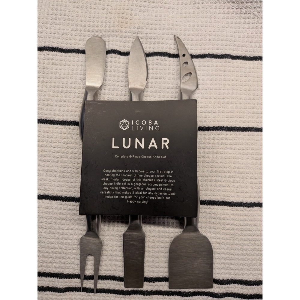 Icosa Living Lunar 6 Piece Cheese Knife‎ Set Stainless Steel Modern Charcuterie